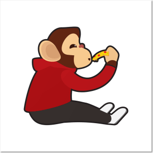 Monkey with Piece of Pizza Posters and Art